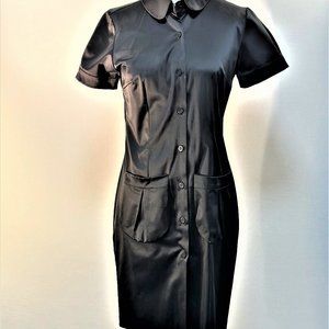 BLACK COTTON SATEEN FITTED SHIRT DRESS WITH PETER PAN COLLAR
